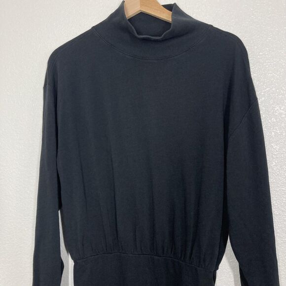 Nation LTD Lisa Dress Small Jet Black Mock Neck Long Sleeve Cotton Button Hem - Picture 5 of 16